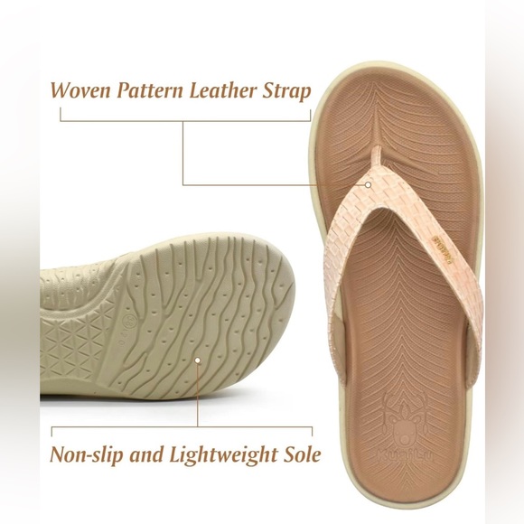 NWT Women Comfortable SlipOn Thong Flip Flops w/Cushion & Arch Support Beige 7.5 - Picture 5 of 5